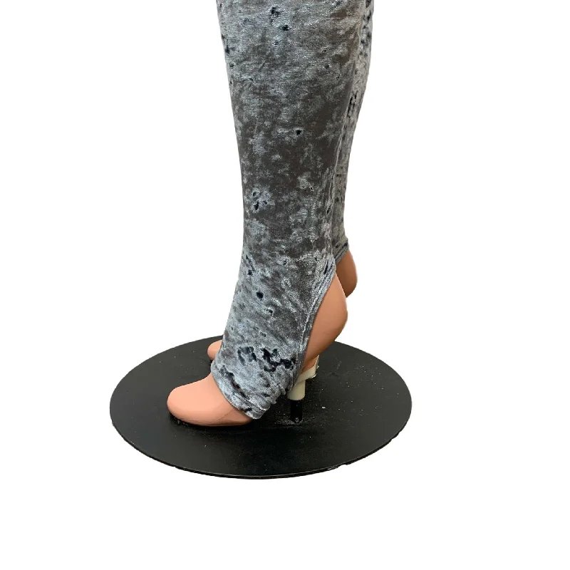 Gray Crushed Velvet Stirrup Leggings