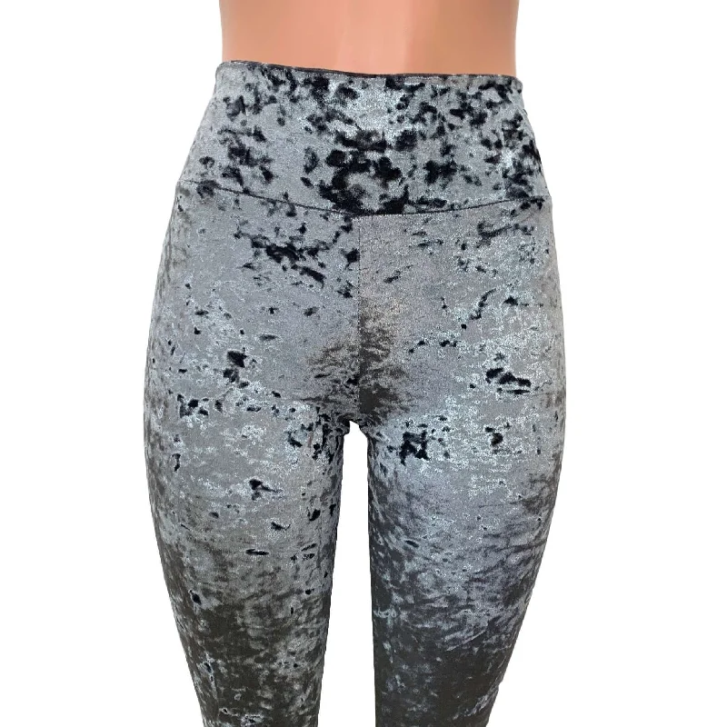 Gray Crushed Velvet Stirrup Leggings