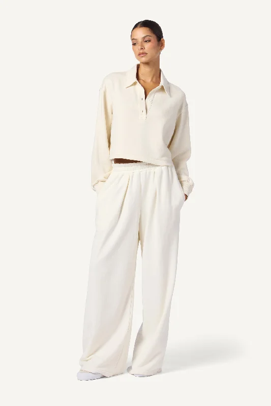 HAYES STRAIGHT LEG PLEATED SWEATPANT | GARDENIA