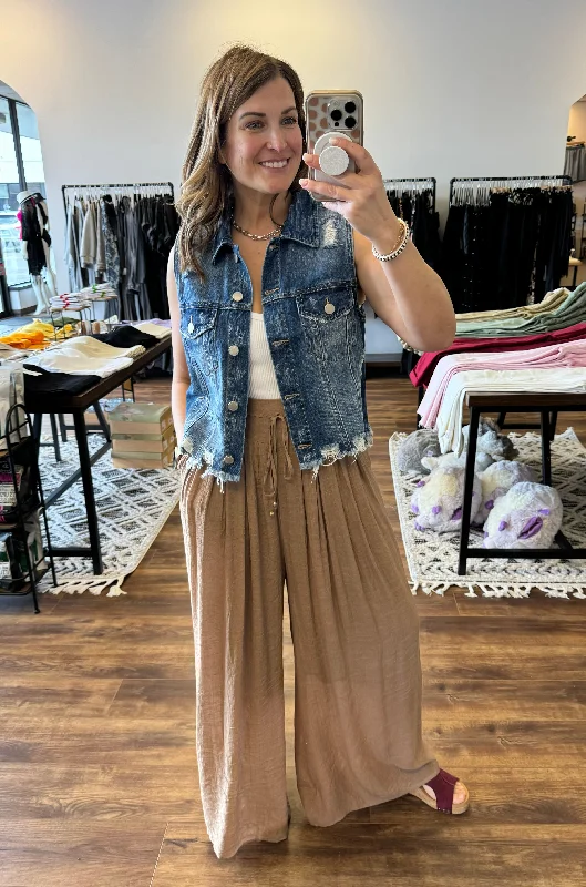 Jenny - Elastic Waist Drawstring Wide Leg Pants