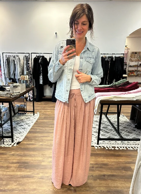 Jenny - Elastic Waist Drawstring Wide Leg Pants