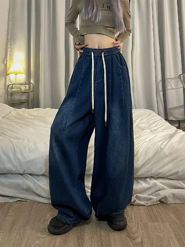 Joanne Solid Color Denim Retro Streetwear Straight Wide Leg High Waist Jeans Pants