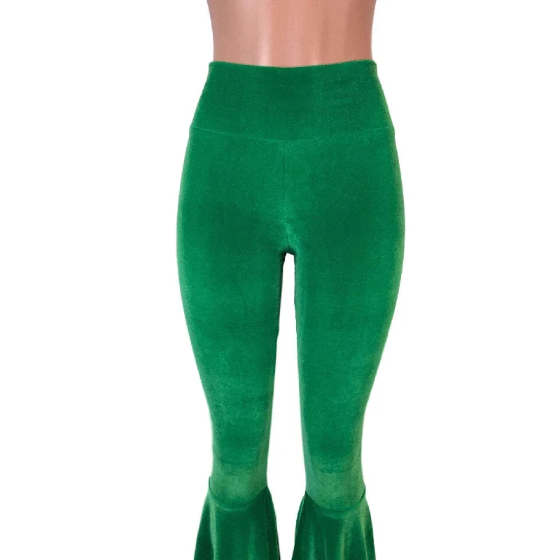 High Waist Bell Bottoms - Kelly Green Velvet