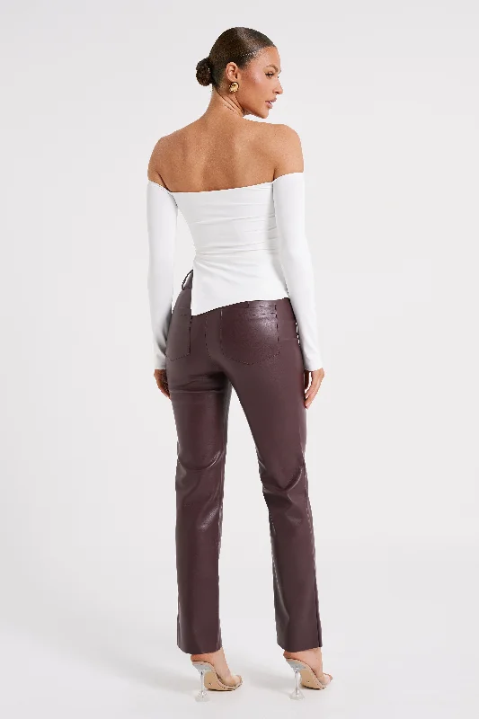 Laurette Faux Leather Straight Leg Pant - Dark Chocolate