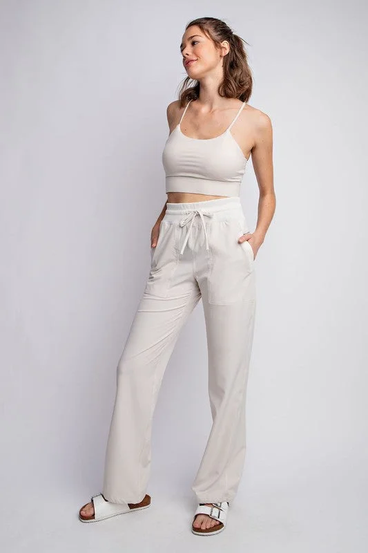 Mid Rise Woven Straight Leg Pants