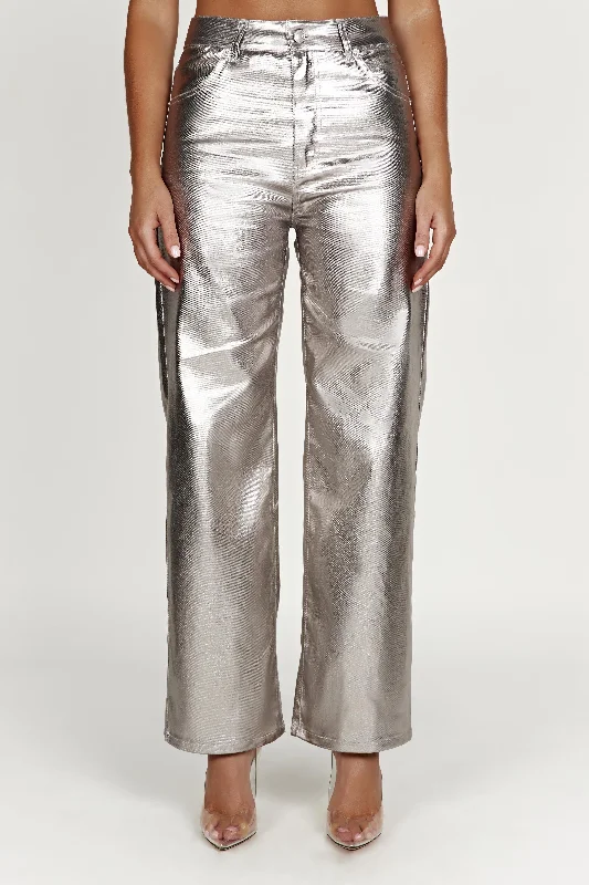 Minnie Metallic Straight Jean - Silver