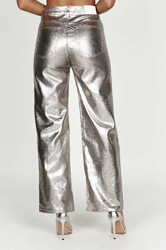 Minnie Metallic Straight Jean - Silver