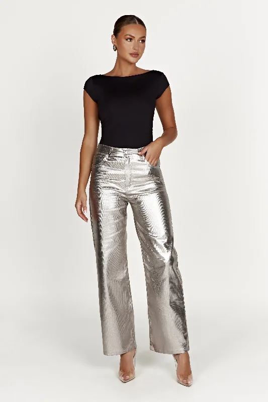 Minnie Metallic Straight Jean - Silver