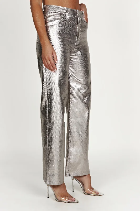 Minnie Metallic Straight Jean - Silver