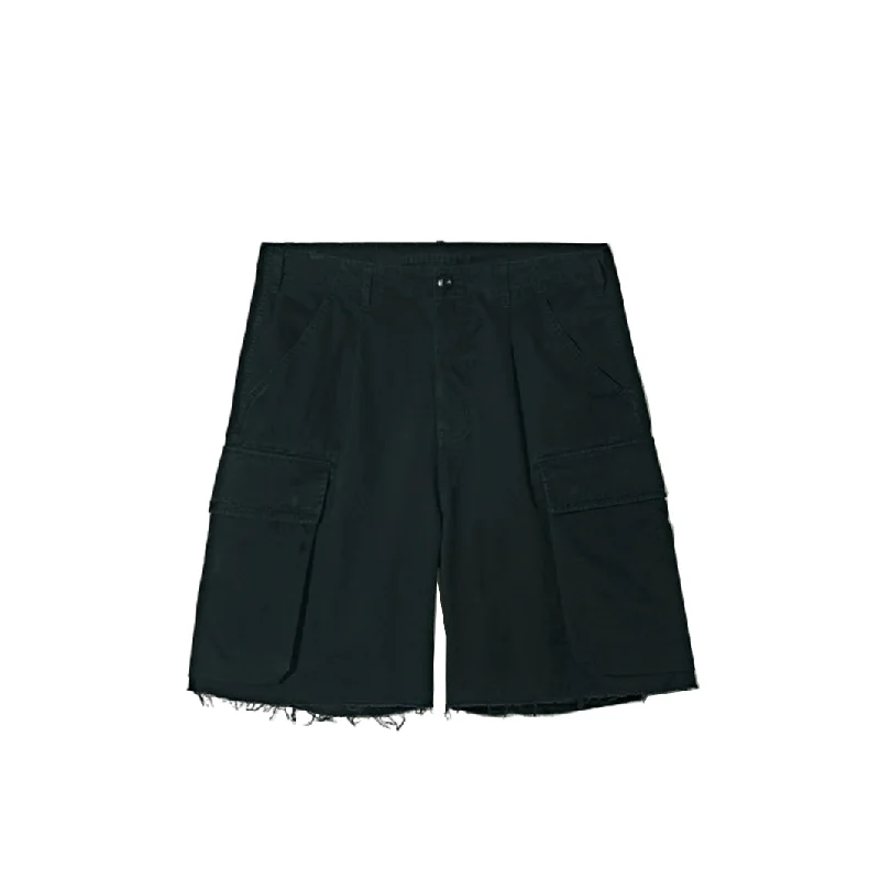 Partimento Cut-Off Cargo Half Pants - Black