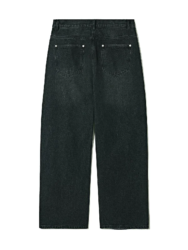 Partimento Wide Cut Off Denim Pants - Gray