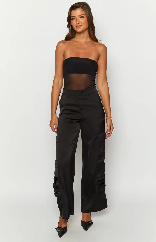 Satin Sapphire Black Cargo Pants