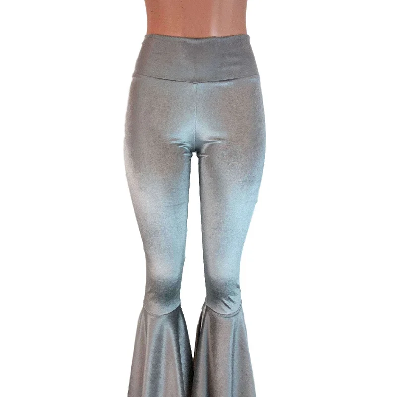 High Waisted Bell Bottom Flares - Silver Gray Velvet