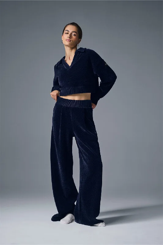 High-Waist Cozy Day Wide Leg Pant - Navy