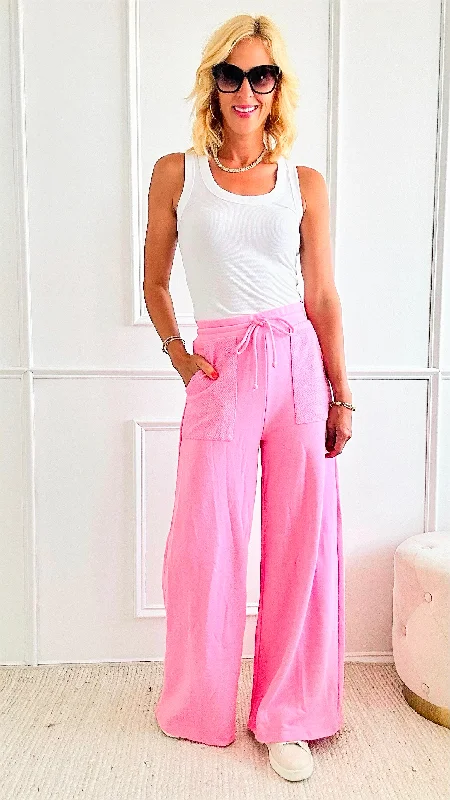 Wide Leg French Terry Pants - Pink