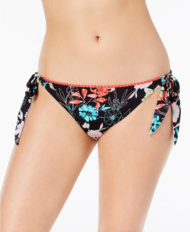 Bar III Women's Side-Tie Bikini Bottoms, Black Floral, L