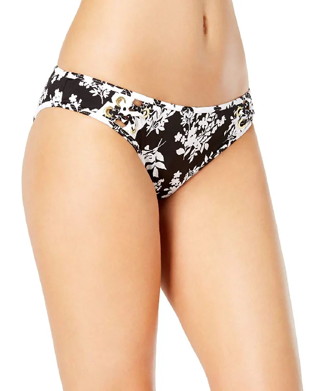 Bar III Women's Woodland Floral Printed Hipster Swim Bottoms, Black, M