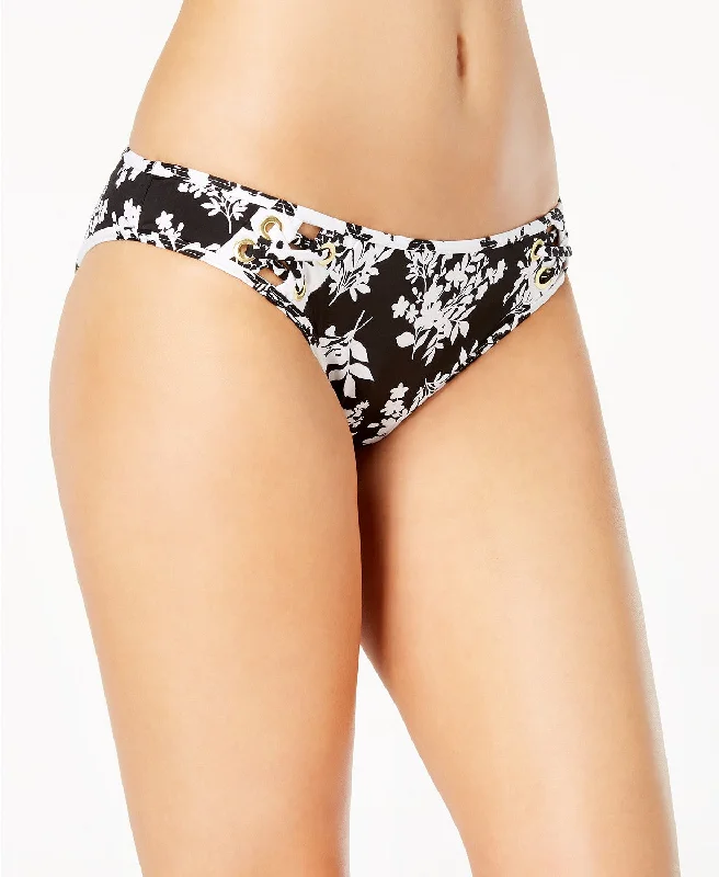 Bar III Women's Woodland Floral Printed Hipster Swim Bottoms, Black, L