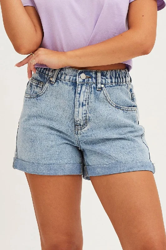 Blue High Rise Relaxed Denim Shorts