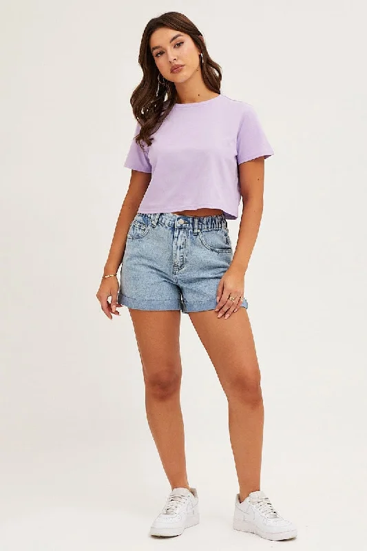 Blue High Rise Relaxed Denim Shorts