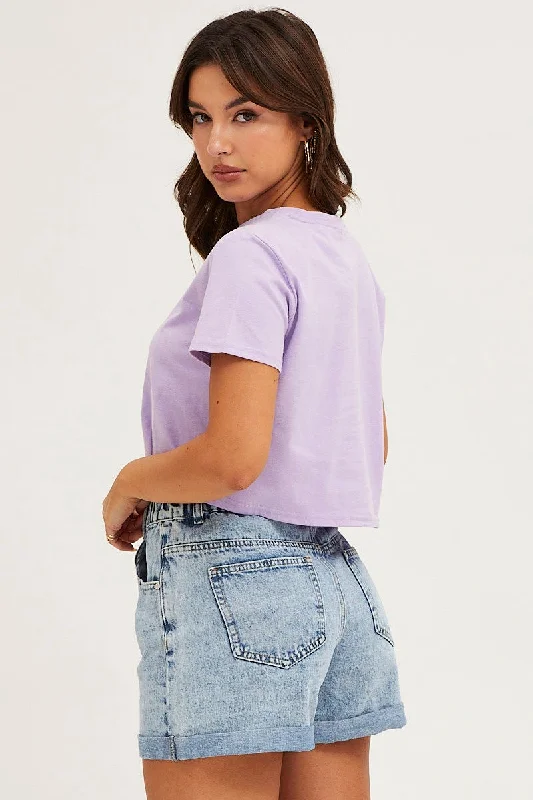 Blue High Rise Relaxed Denim Shorts