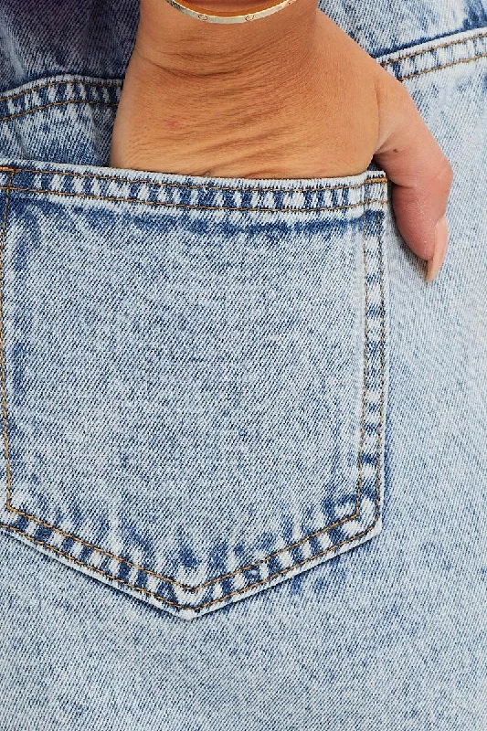 Blue High Rise Relaxed Denim Shorts