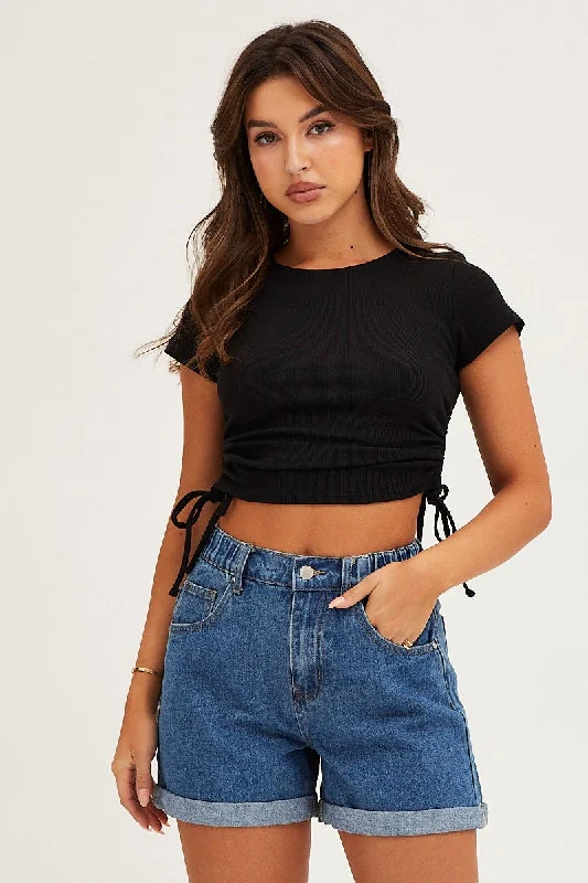 Blue High Rise Relaxed Denim Shorts