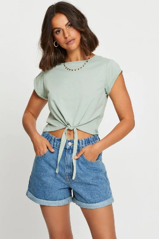 Blue High Waist Shorts Relaxed