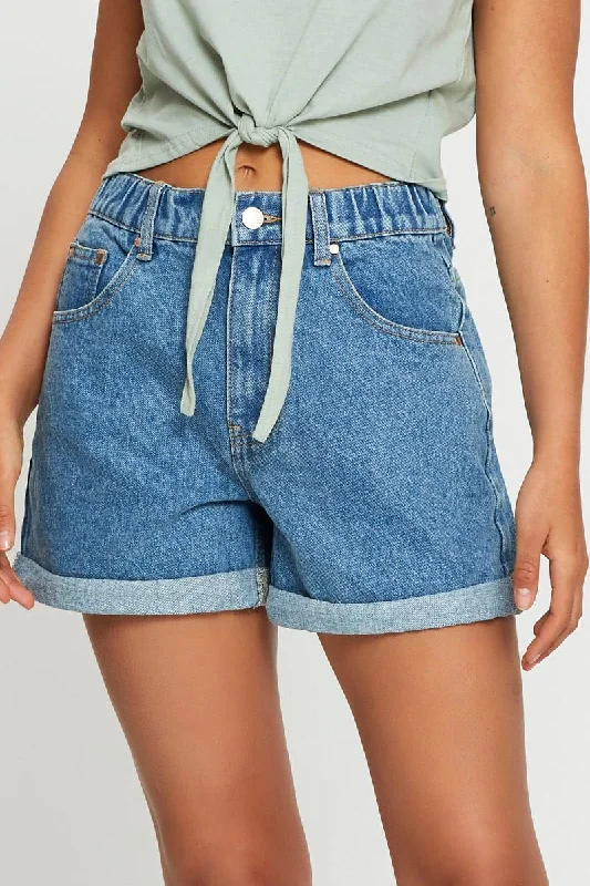 Blue High Waist Shorts Relaxed