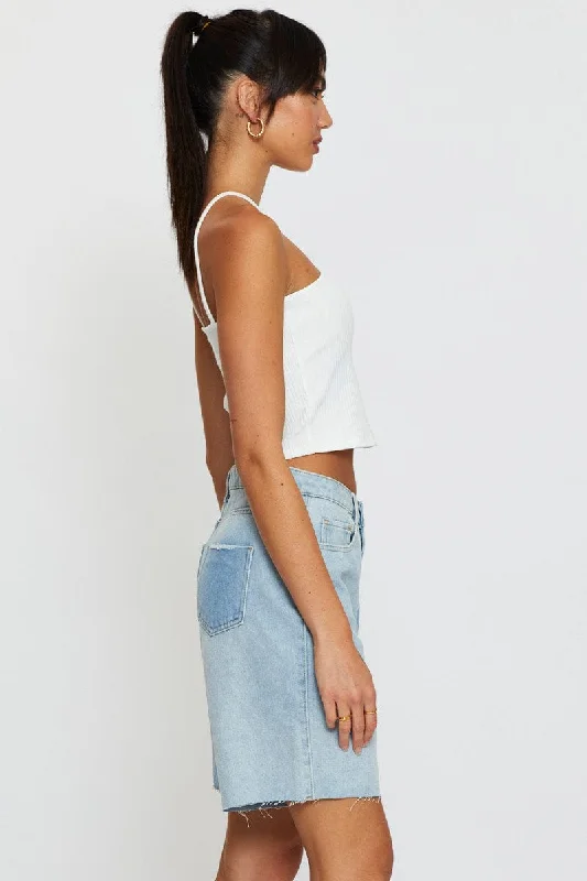 Blue Relaxed Denim Shorts High Rise