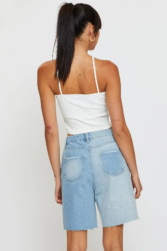 Blue Relaxed Denim Shorts High Rise