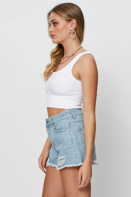 Blue Relaxed Denim Shorts High Rise