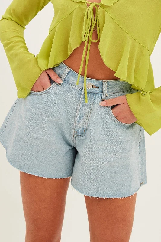 Blue Relaxed Denim Shorts High Rise