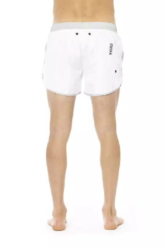 Elegant White Swim Shorts with Unique Front Print