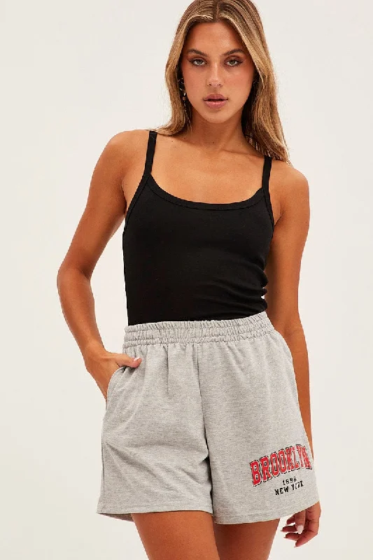 Grey Elastic Waist Biker Track Shorts