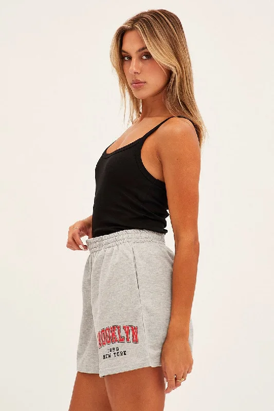 Grey Elastic Waist Biker Track Shorts