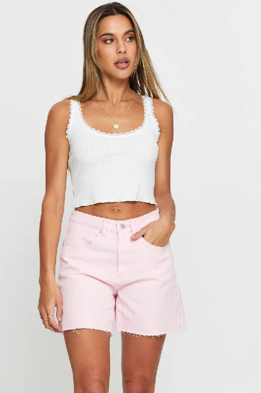 Pink High Rise Denim Shorts