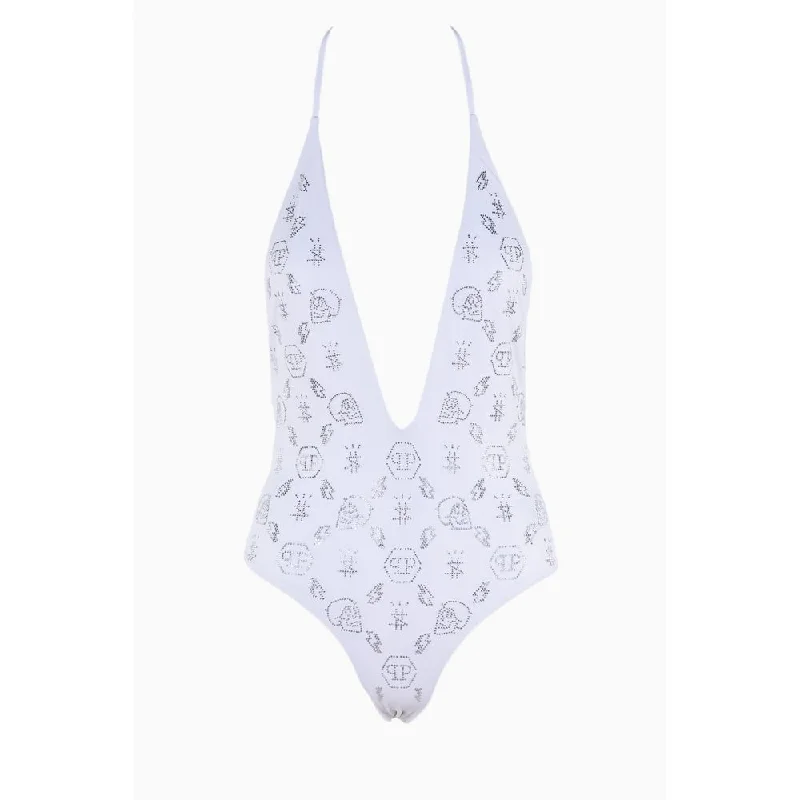 White Rhinestone Embellished Swimsuit