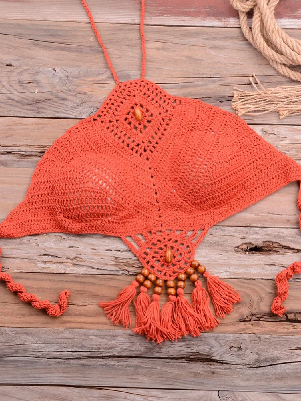 Women's Handmade Knitted Crochet Bikini Off-Shoulder High Neck Swimwear