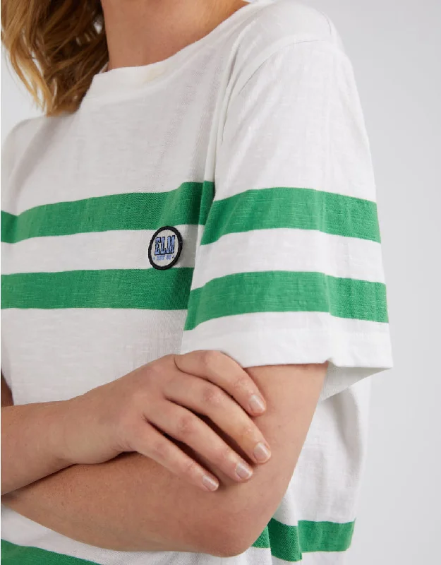 Allegra Short Sleeve Tee - White/Green Stripe