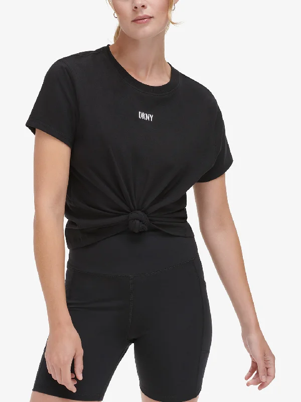 Dkny Women Black Solid Round Neck Short Sleeves T-Shirt