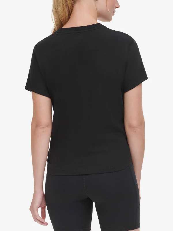 Dkny Women Black Solid Round Neck Short Sleeves T-Shirt