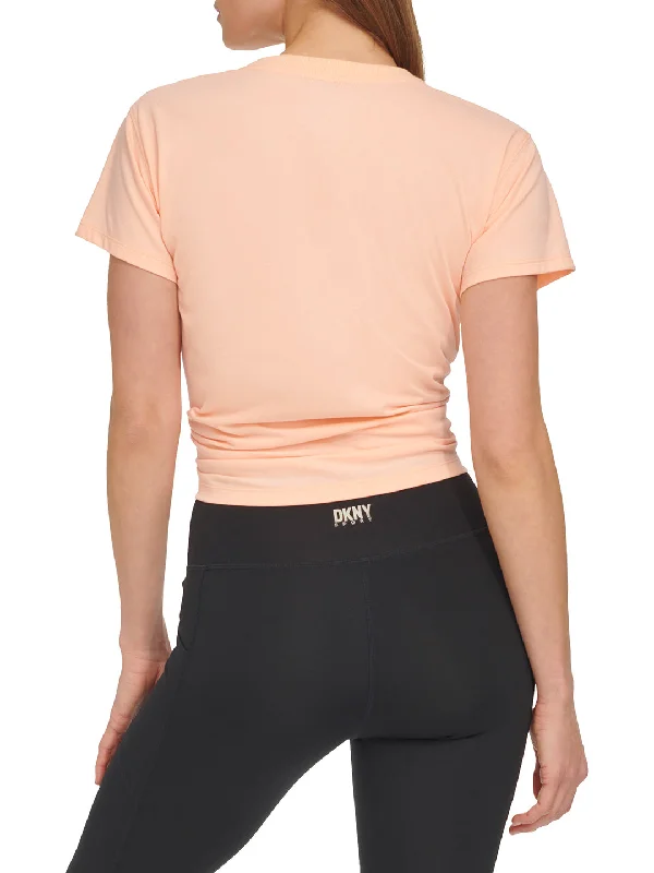 Dkny Women Peach Solid Round Neck Short Sleeves T-Shirt