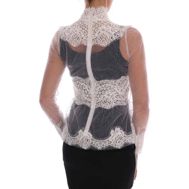 Dolce & Gabbana Elegant White Floral Lace Blouse Top