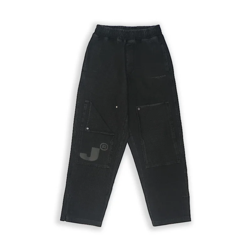 J DOUBLE KNEE TRACKPANTS IN WASHED BLACK [UNISEX]