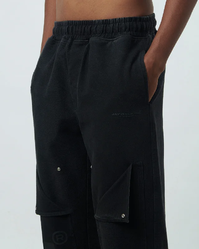 J DOUBLE KNEE TRACKPANTS IN WASHED BLACK [UNISEX]