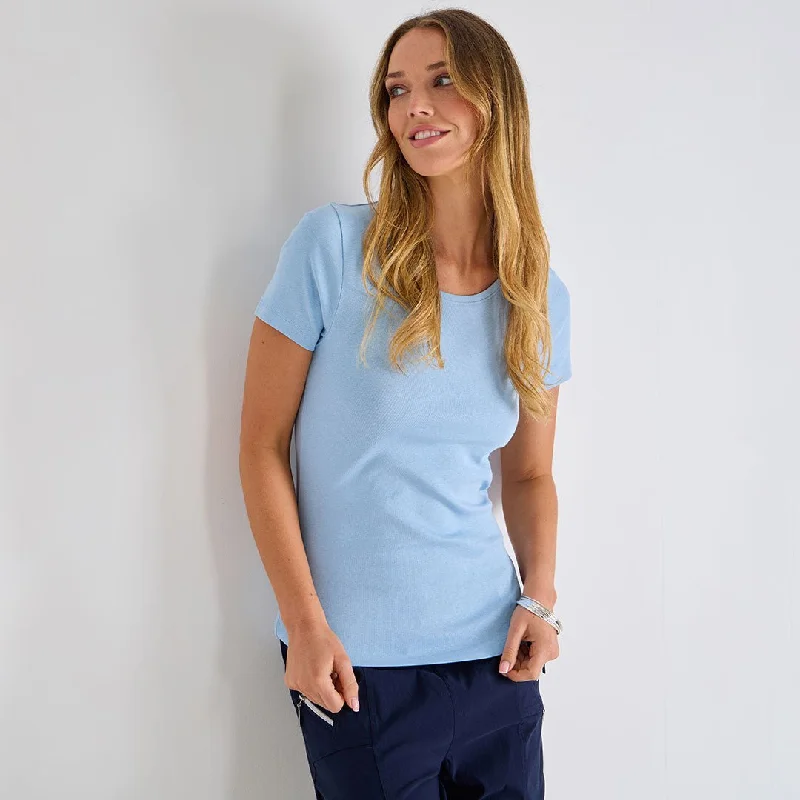 Ladies Chambray Blue Crew Neck T-Shirt