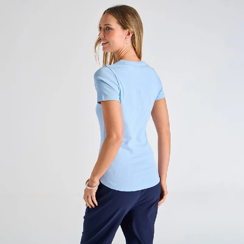 Ladies Chambray Blue Crew Neck T-Shirt