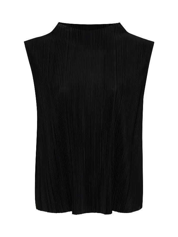 Plisse Mock Neck Top Black