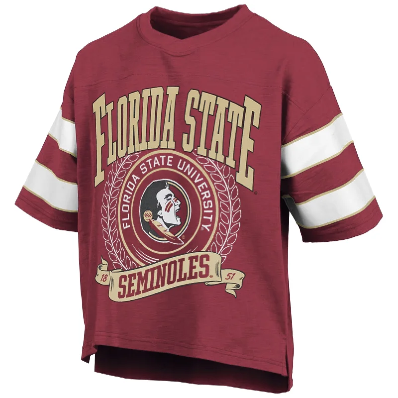 Pressbox Women's Florida State Seminoles/Seminole Logo Design Short Sleeve Slub T-shirt - Garnet